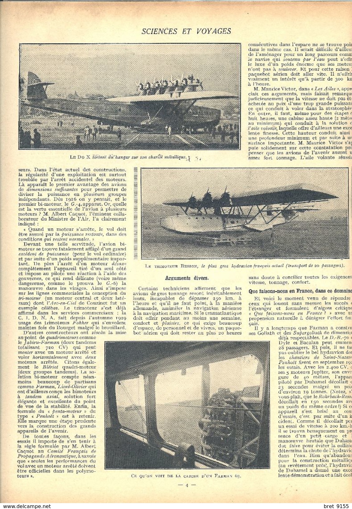 SCIENCES ET VOYAGES AVIATION HYDRAVION D B 70 LE GEANT ROLLS ROYCE JUNKERS G 38 DO X TRIMOTEUR BESSON - Andere & Zonder Classificatie