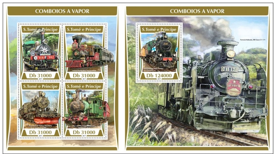 Z08 ST17308ab Sao Tome And Principe 2017 Steam Trains MNH ** Postfrisch Set - Sao Tome Et Principe