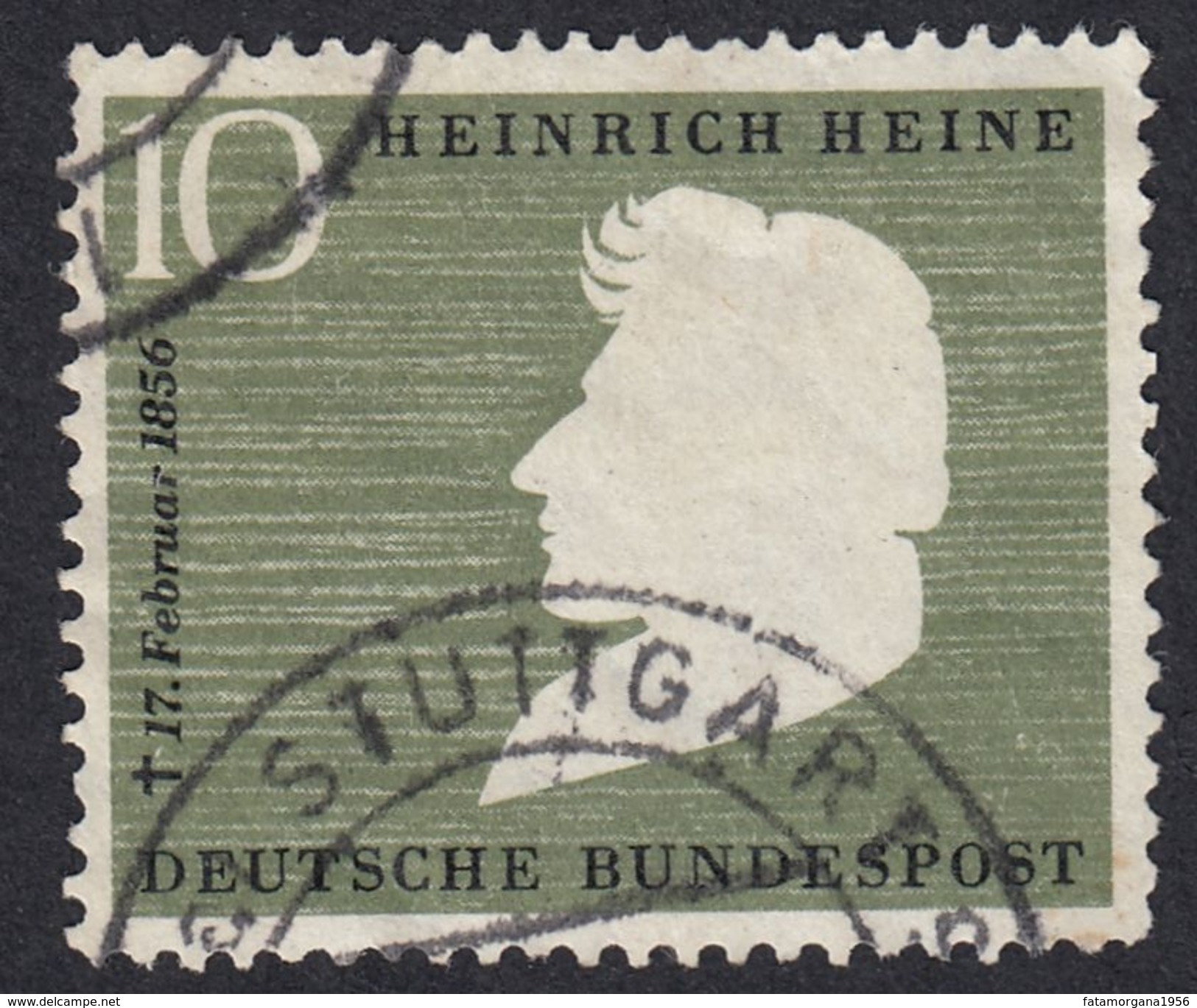 GERMANIA - GERMANY - DEUTSCHLAND - ALLEMAGNE - 1956 - Yvert 103, Usato, Oliva E Nero, 10 P. - Gebraucht