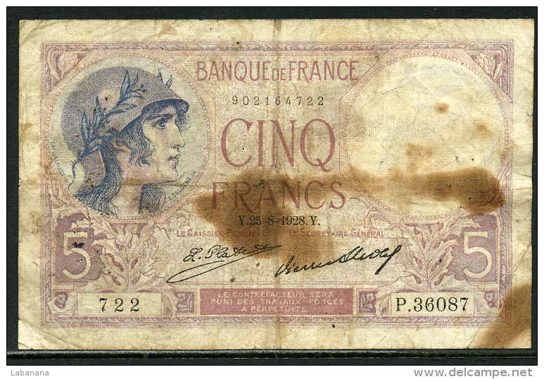 250-France Billet De 5 Francs 1928 Y P36087 - 5 F 1917-1940 ''Violet''