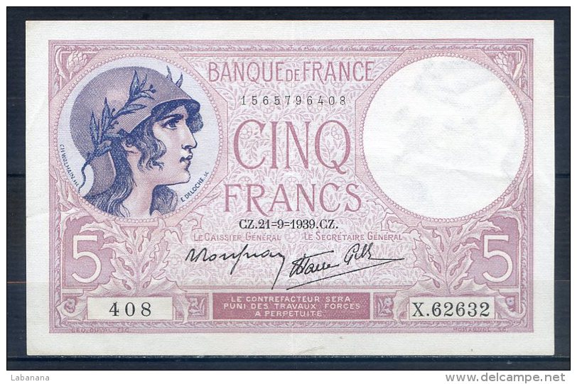 509-France Billet De 5 Francs 1939 CZ X62632 - 5 F 1917-1940 ''Violet''