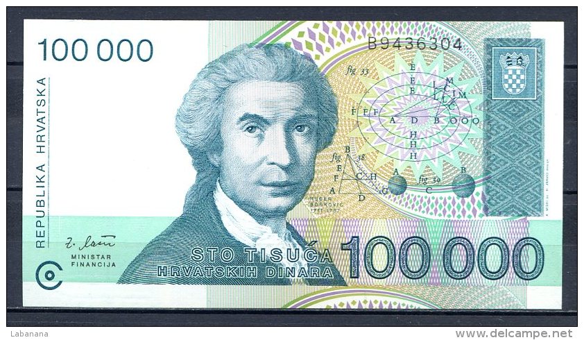 460-Croatie Billet De 100 000 Dinara 1993 B943 Neuf - Croatie