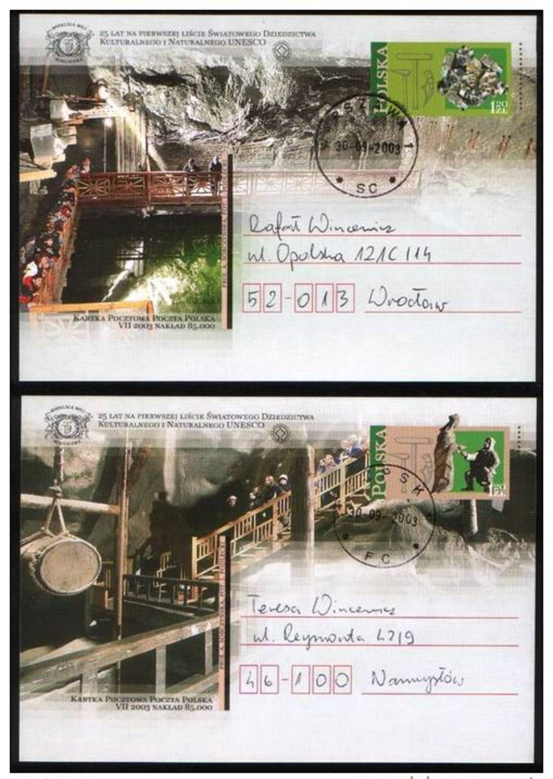 Poland Pologne, Salt Mine In Wieliczka, UNESCO, 2 Stationeries 2003 - Minerali