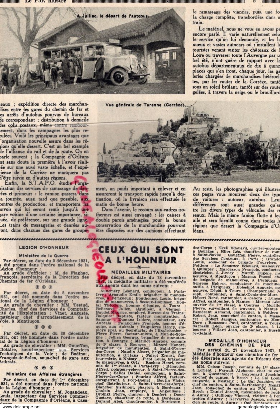 REVUE P.O.N° 19-1932- LUZEGE-SAINT BONNET RIVIERE-AUTOCAR LOIRE-JUILLAC AUTOBUS-LAITERIE GARE-SAINT NAZAIRE-ARGENTAT-