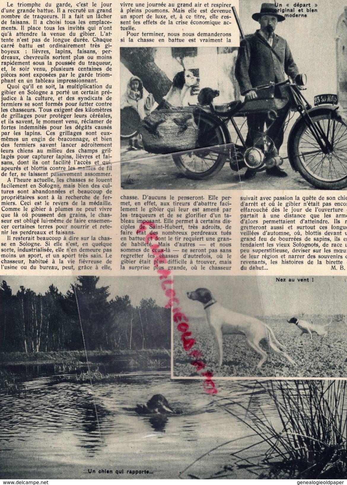 REVUE P.O.N° 23-1932-CHASSE CHIEN SOLOGNE-LA CERE-BELLE ISLE-QUIBERON-MOTO-SAINTE ANNE AURAY-PAQUEBOT EL KANTARA-