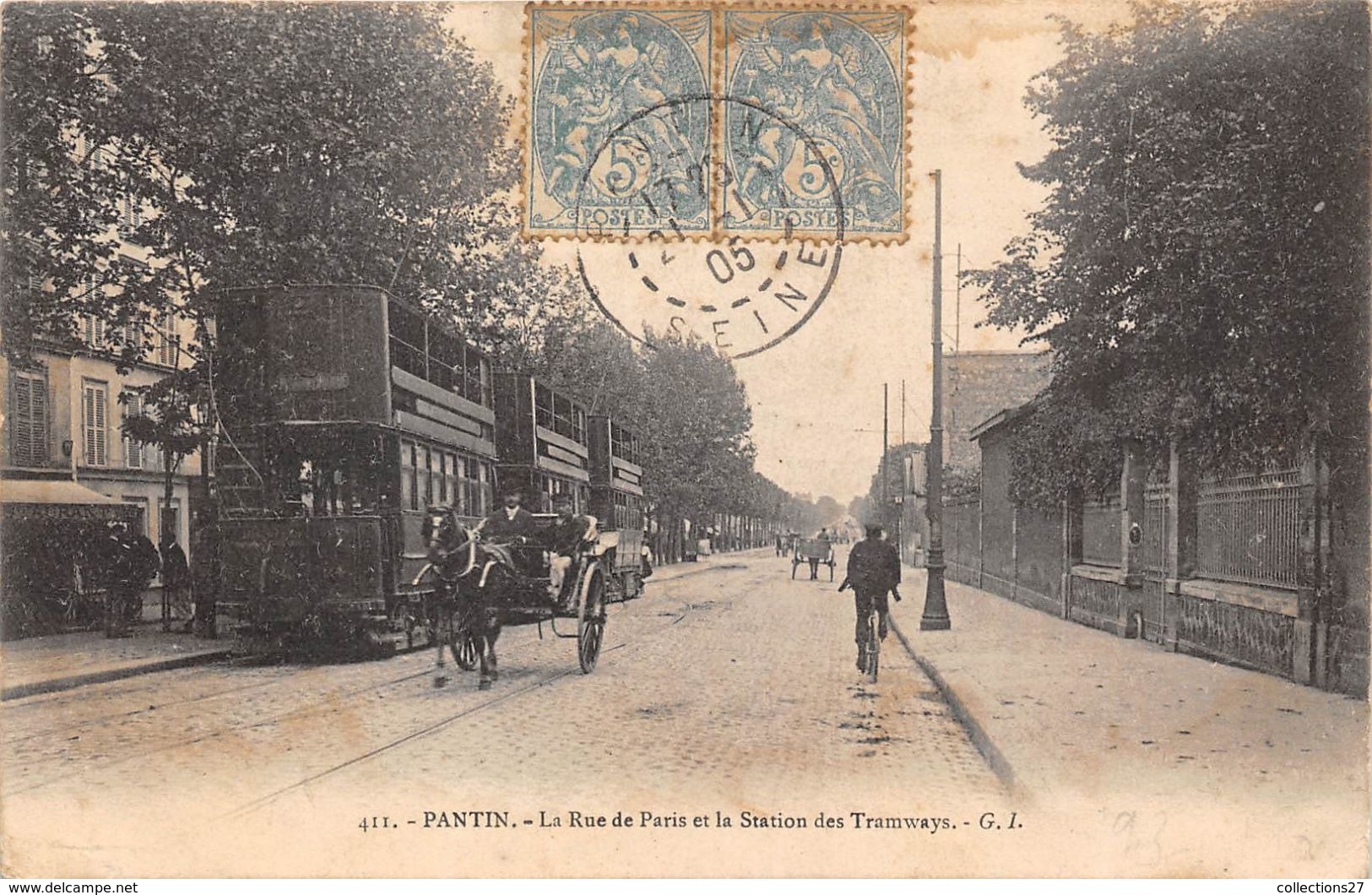 93-PANTIN-LA RUE DE PARIS, ET LA STATION DES TRAMWAYS - Pantin