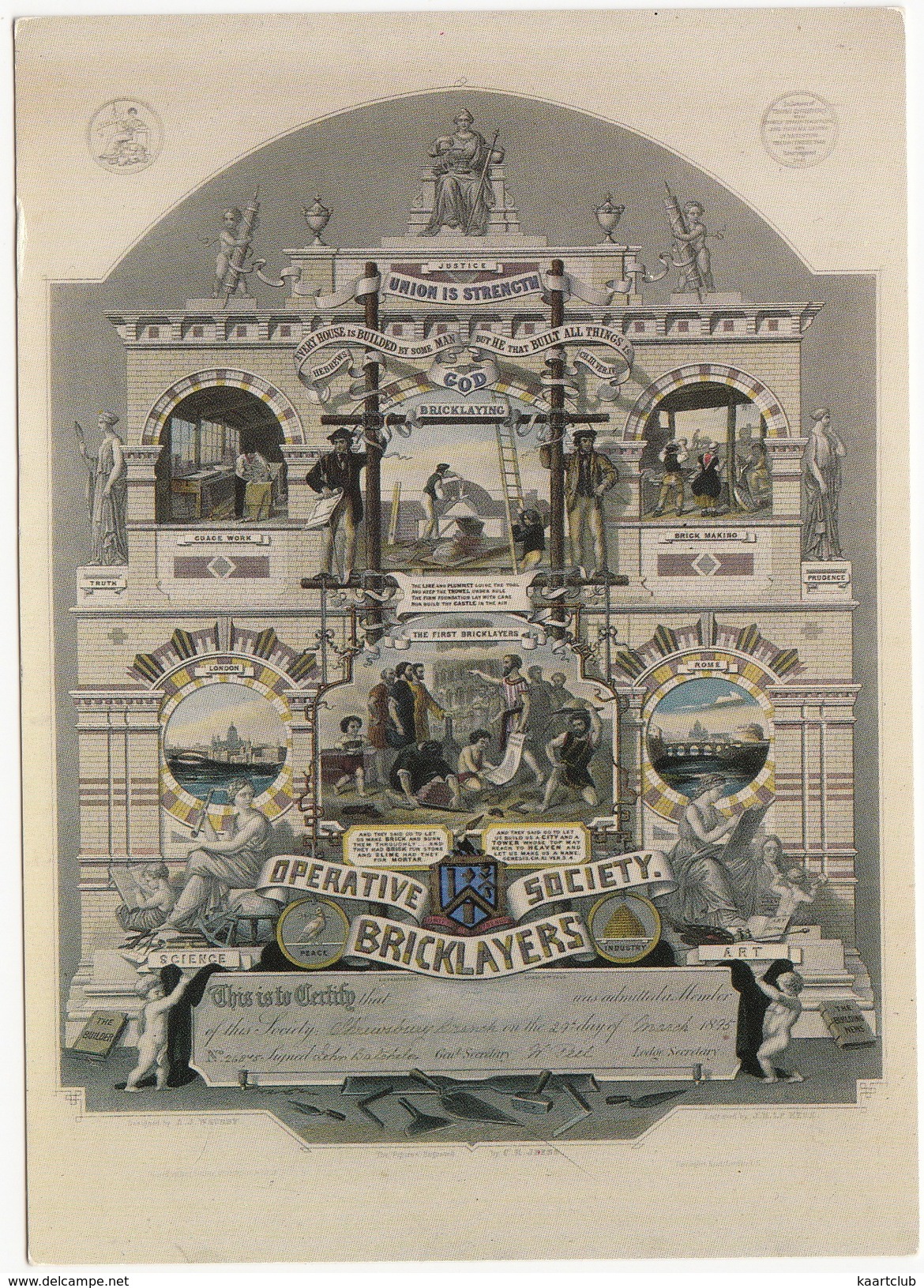 The OPERATIVE BRICKLAYERS' SOCIETY - Trades Union Membership Certificate Or Emblem - Vakbonden