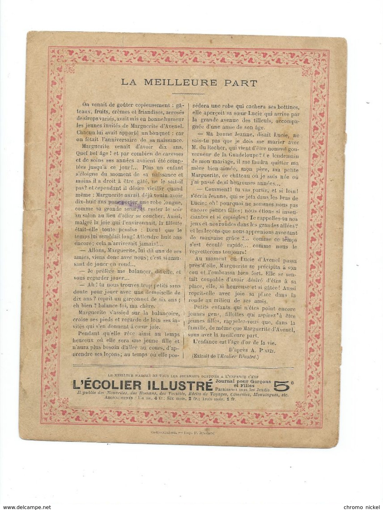 L'ÉCOLIER ILLUSTRÉ La Meilleure Part Protège-cahier Couverture 220 X 170 Mm Etat Bien RR. Imp. C. Lamy Paris - Enfants