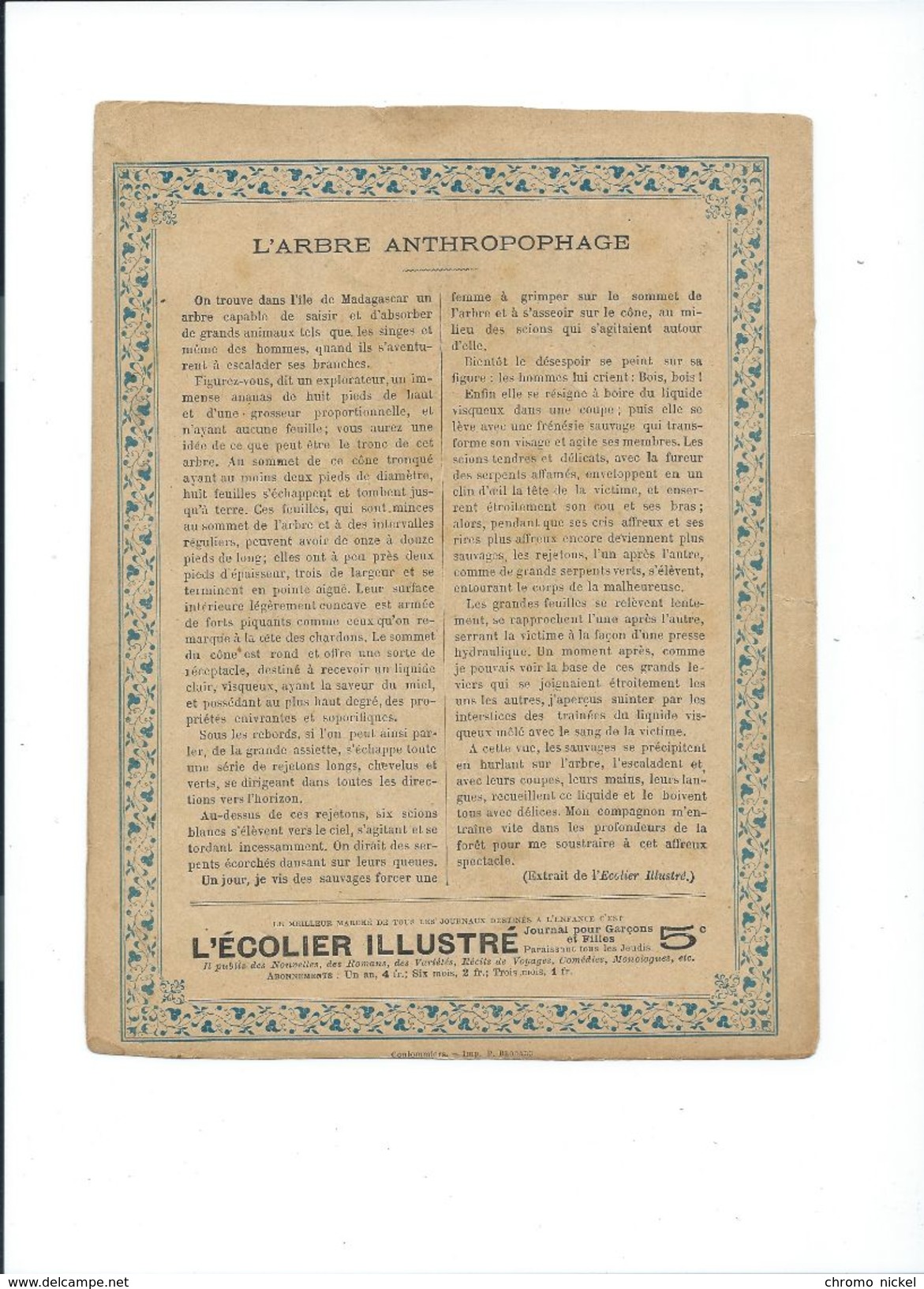 L'ÉCOLIER ILLUSTRÉ L'arbre Anthropophage  Protège-cahier Couverture 220 X 170 Mm Etat Bien RR. Imp. C. Lamy Paris - Enfants