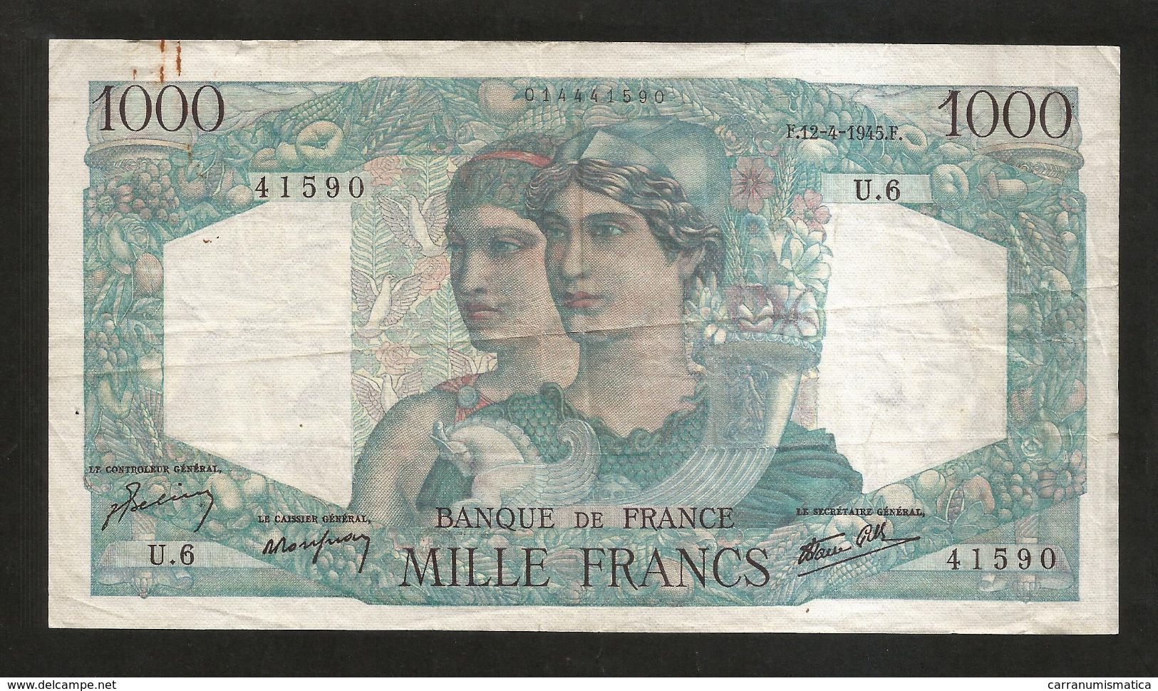 FRANCE - BANQUE De FRANCE - 1000 Francs MINERVE Et HERCULE - (F. 12 - 4 - 1945) - 1 000 F 1945-1950 ''Minerve Et Hercule''