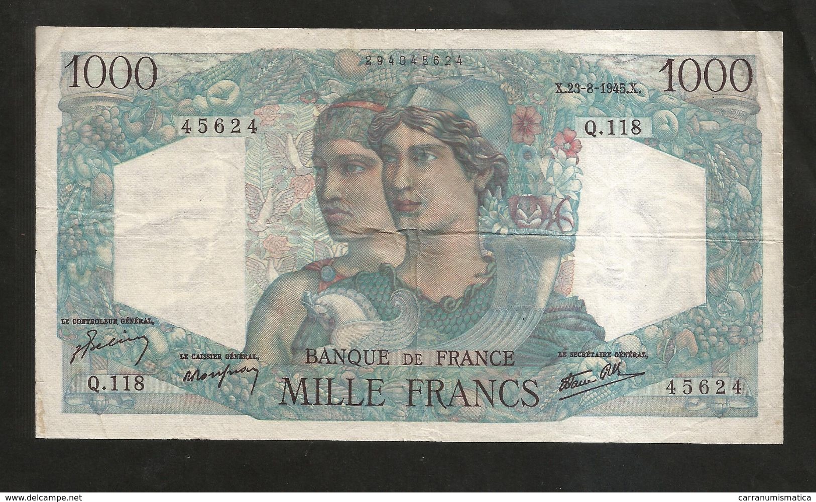 FRANCE - BANQUE De FRANCE - 1000 Francs MINERVE Et HERCULE - (X. 23 - 8 - 1945) - 1 000 F 1945-1950 ''Minerve Et Hercule''