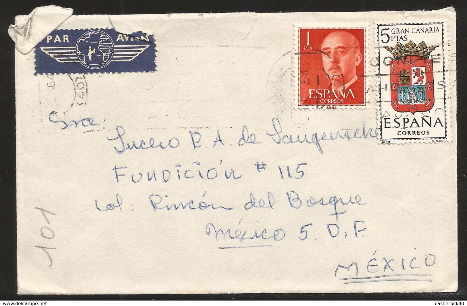 A) 1964 SPAIN, GENERAL FRANCO, RED STAMP, MULTIPLE STAMPS, GRAN CANARIA, COLOR STAMP, SHIELD, AIRMAIL, CIRCULATE COVER F - Oblitérés