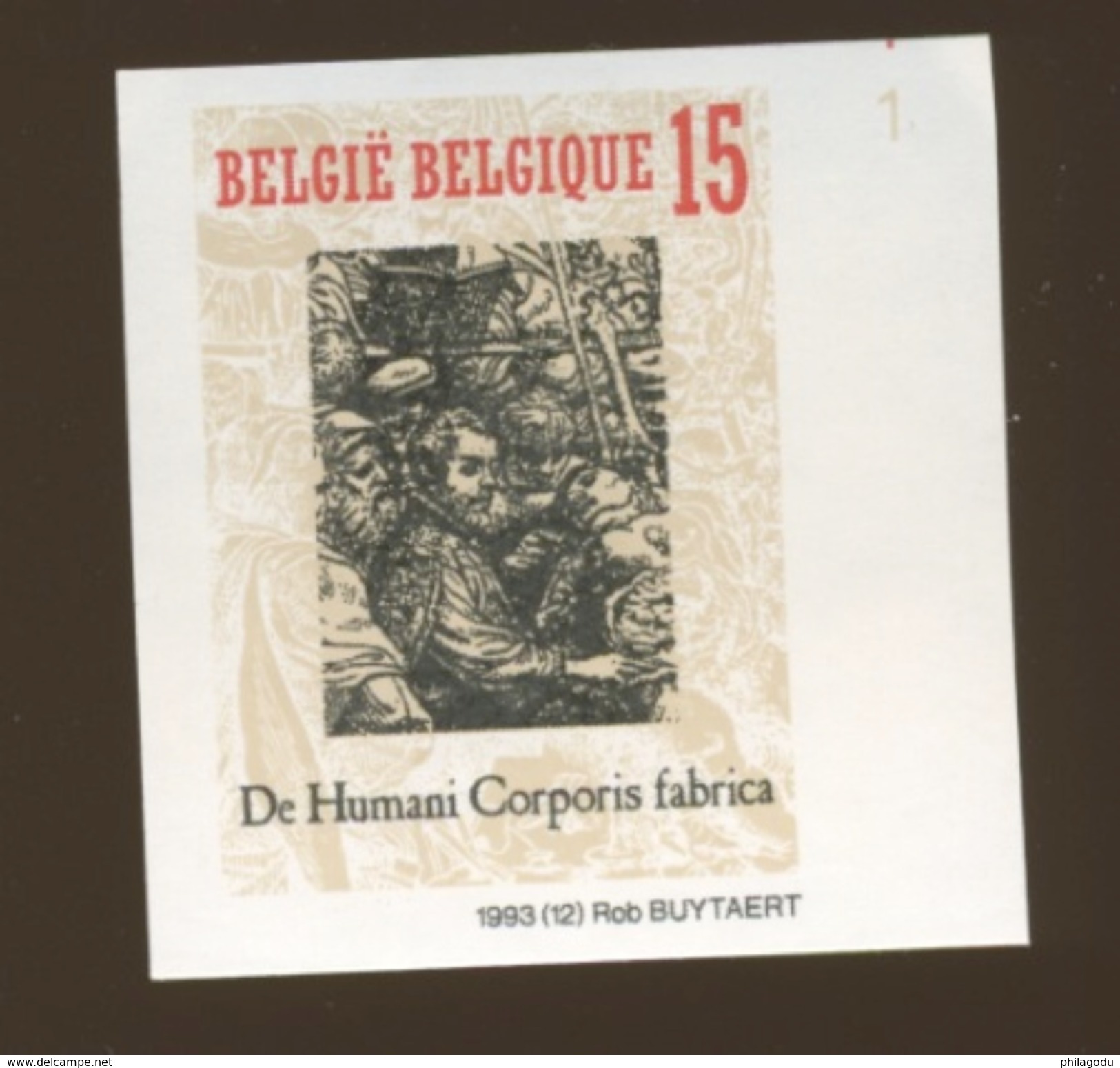 Belgique 1993  NON DENTELES > Vésalius <  Tirage 1000 Ex. N° Au Verso   De Humani Corporis Fabrica - Medicina