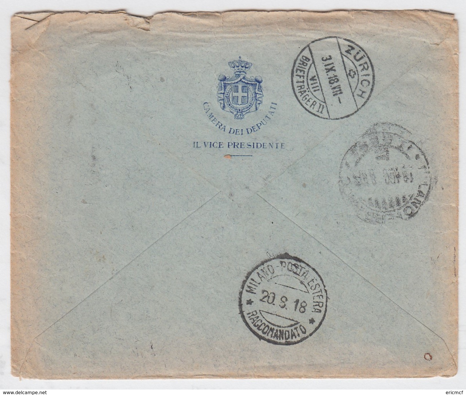 Italy 1918 Registered Cover To Switzerland Posta Estera Vice-Presidents Office - Assurés