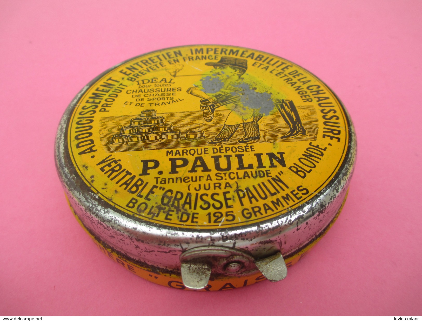 Boite métallique ancienne/Produit d'Entretien/Graisse Paulin/Pour Chaussures/Saint Claude/JURA/Vers 1930-1950    BFPP119