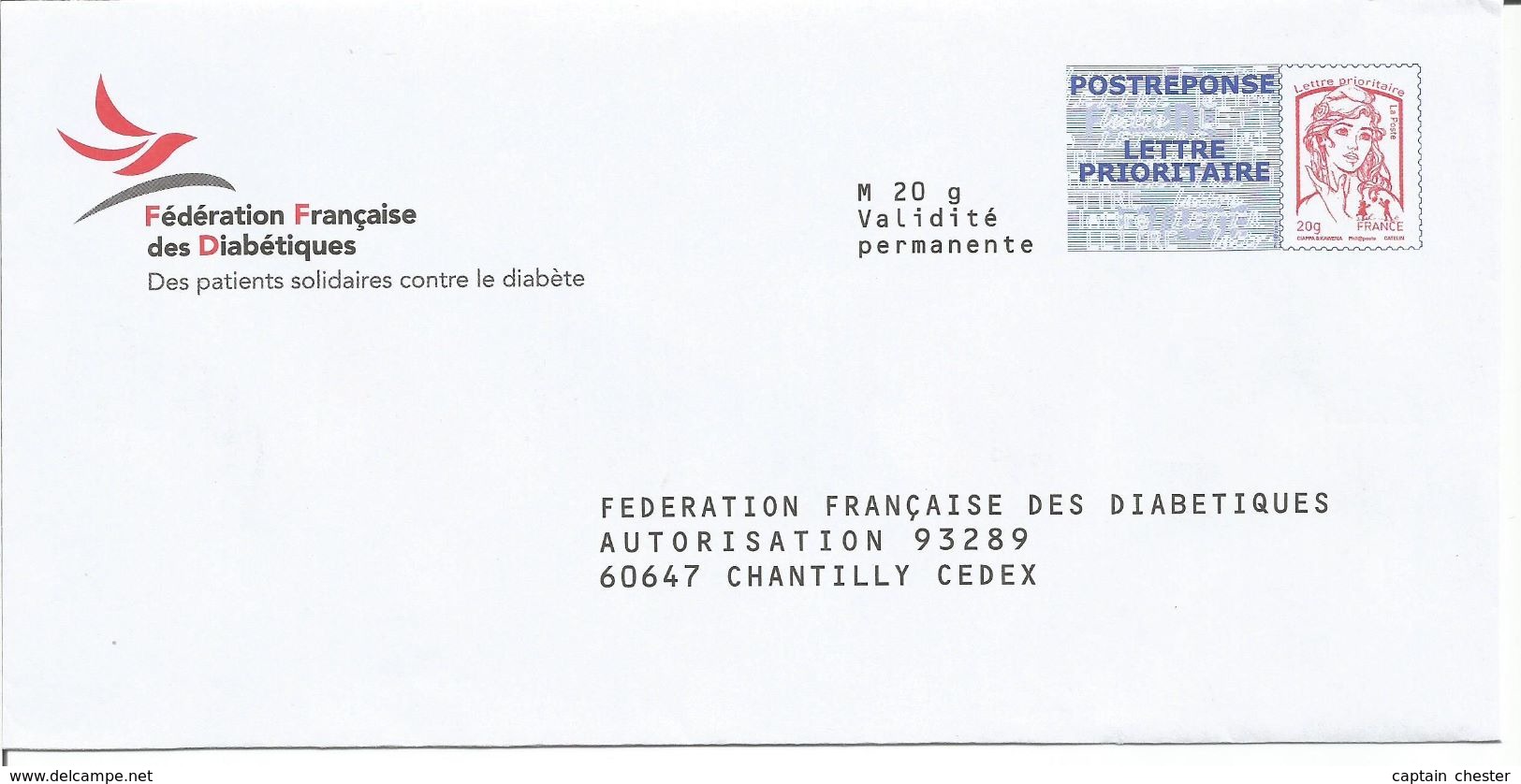 POSTREPONSE " FEDERATION FRANCAISE DES DIABETIQUES " Neuf ( Marianne 20g Ciappa 14P116 ) - PAP: Ristampa/Ciappa-Kavena