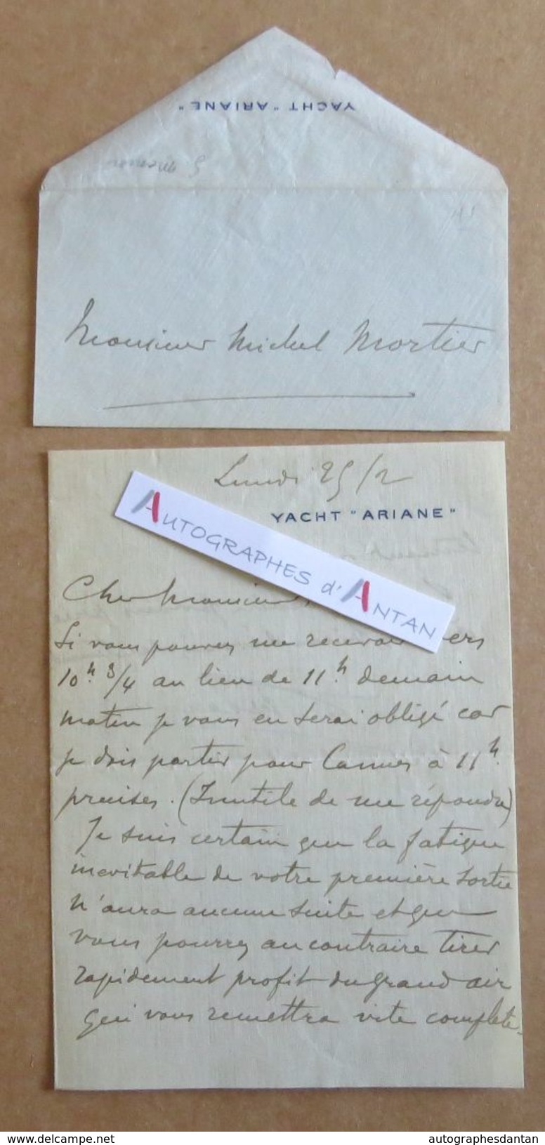 L.A.S 1907 GASTON MENIER - YACHT ARIANE à M Mortier - Industriel Et Politique - Chocolaterie Noisiel - Lettre Autographe - Autres & Non Classés