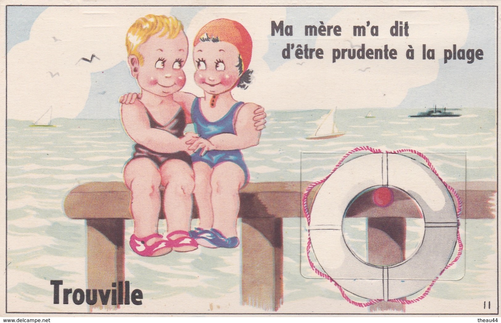 ¤¤  -  11   -   TROUVILLE  -  Carte à Système   -  Baigneur Et Baigneuse - Bouée De Sauvetage  -  ¤¤ - Trouville