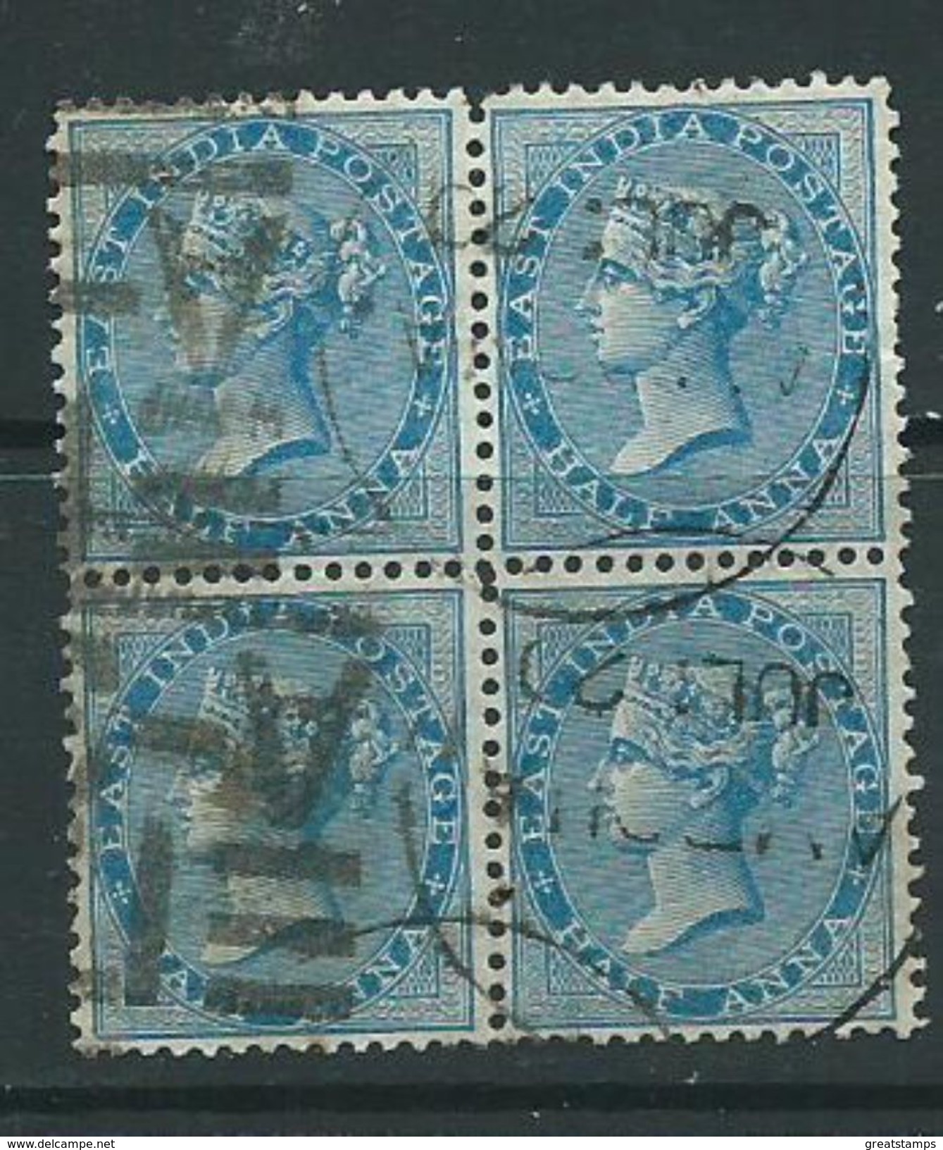 India Stamps Sg75 Block 4 Die 2 Used Cds On 2 - Blocks & Sheetlets