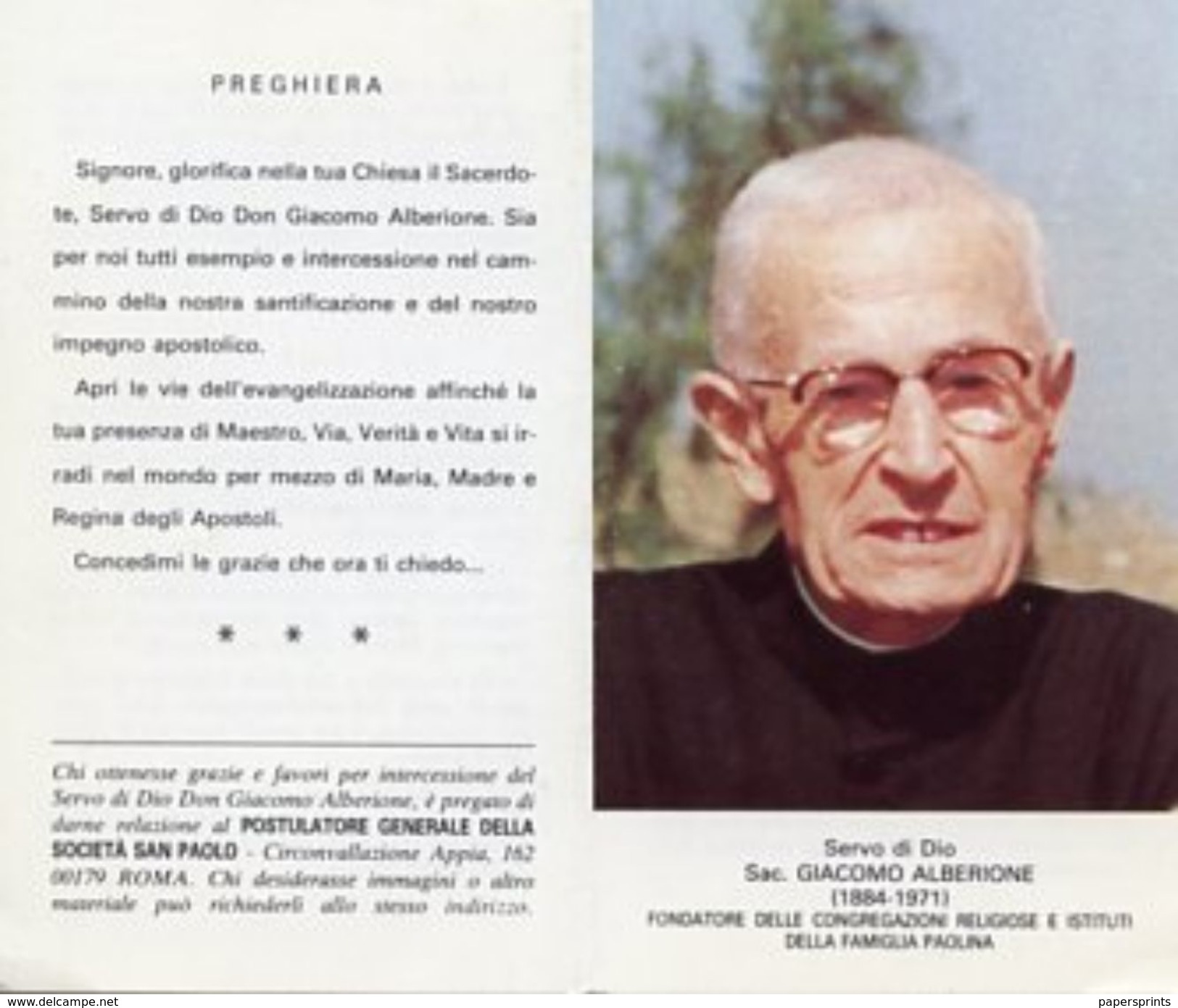 Santino Depliant SERVO DI DIO SACERDOTE GIACOMO ALBERIONE - PERFETTO N61 - Religione & Esoterismo