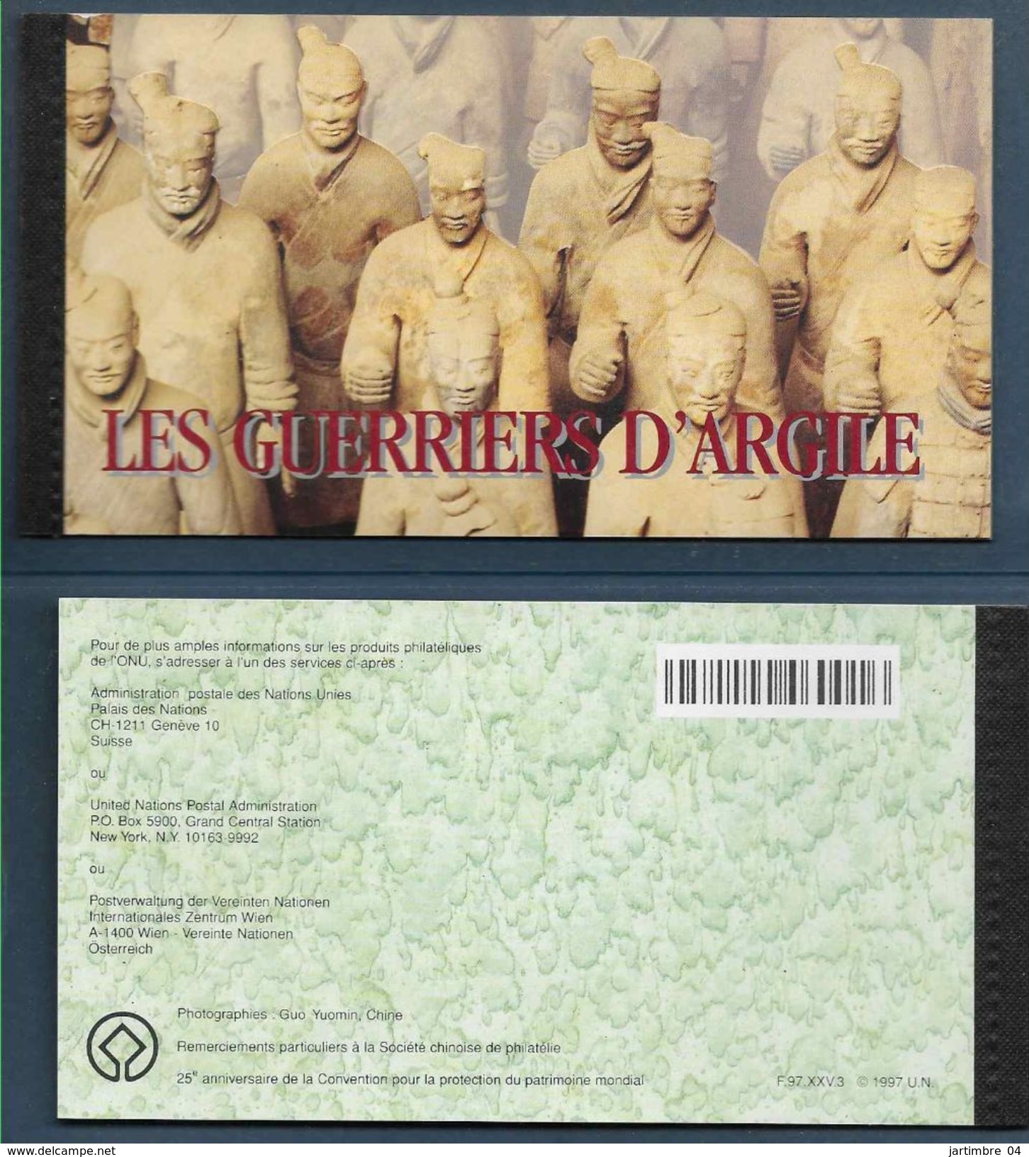 1997 NATIONS UNIES GENEVE C342** Carnet De Prestige Chine , Guerriers D'argile, Patrimoine Mondial - Booklets
