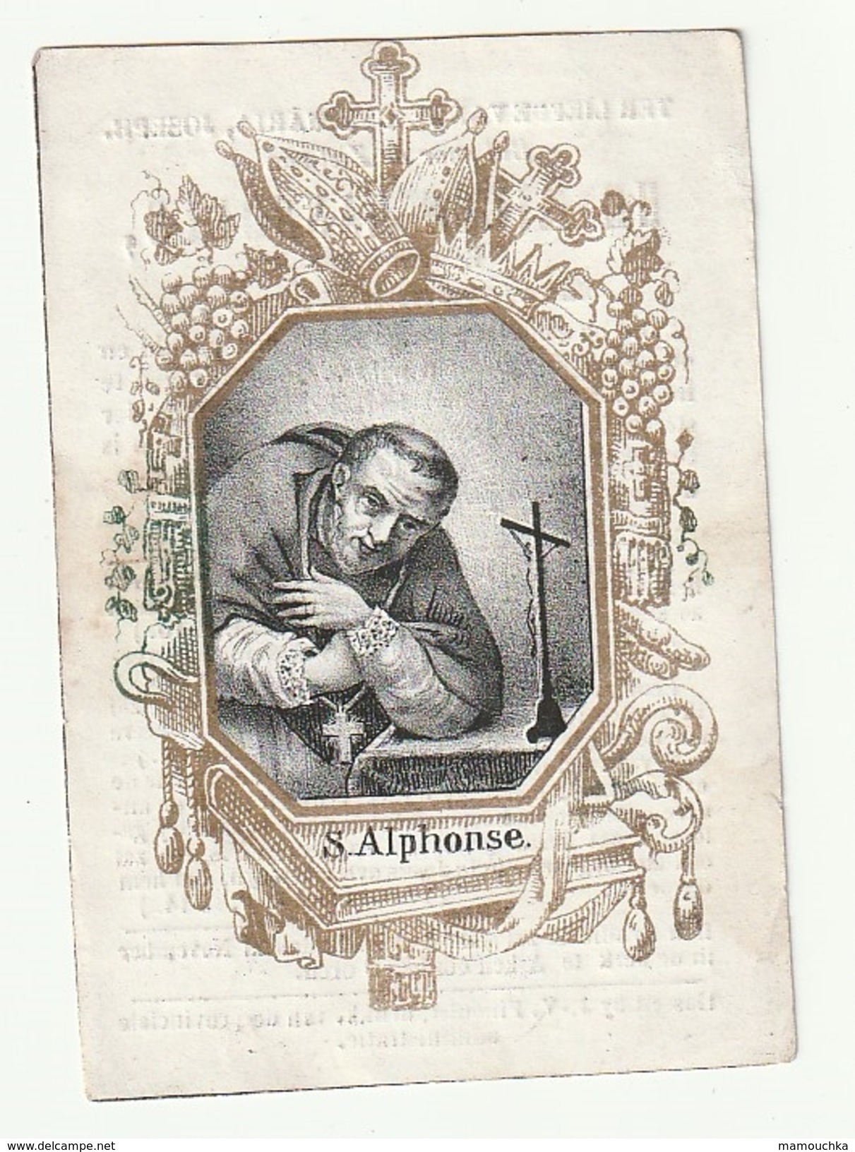 Doodsprentje Henricus MASSOELS Echtg. Maria Anna Devue Alken 1849 ( Voorkant S. Alphonse) Heilige Alphonsius - Images Religieuses