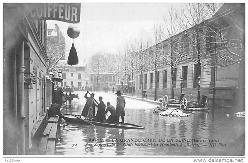 PARIS INONDE ( INONDATIONS DE 1910 ) Crue De La Seine : Sapeurs Pompiers Du 1er Génie à AUTEUIL ... - CPA - Seine - Paris Flood, 1910