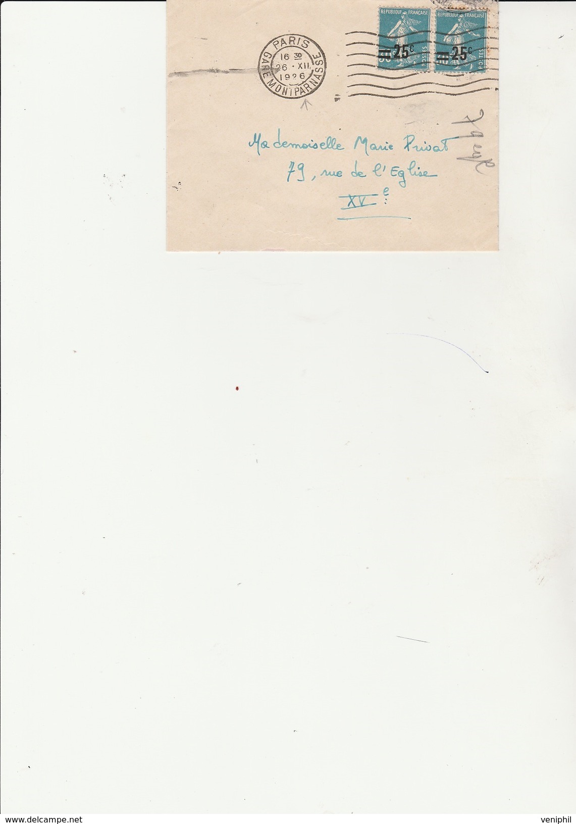 LETTRE AFFRANCHIE 2  EXEMPLAIRES N° 217  OBLITERATION ONDULEE + CAD PARIS  MONTPARNASSE  1926 - Mechanical Postmarks (Other)