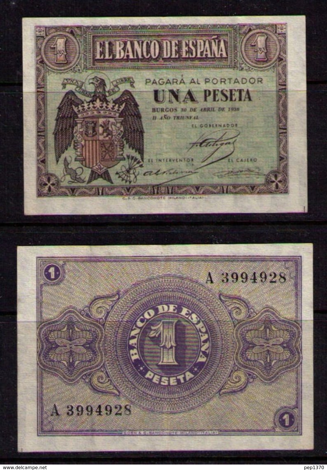 BILLETE DE 1 PESETA DE 30 DE ABRIL DE 1938 BURGOS - EXCELENTE + - 1-2 Pesetas