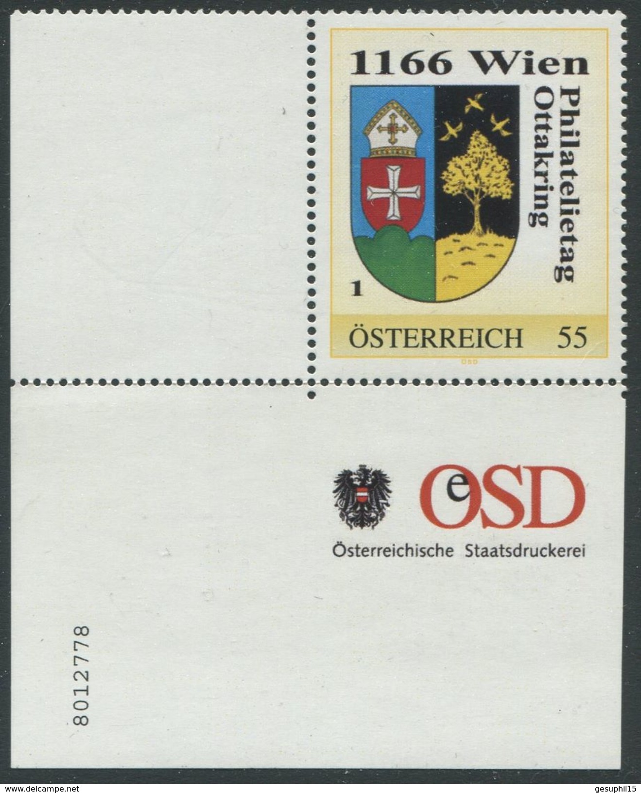 ÖSTERREICH / Philatelietag 1166 Wien / 8012778 / Eckrandstück (war Gefaltet) Mit Nummer / Marke Postfrisch / ** / MNH - Personalisierte Briefmarken