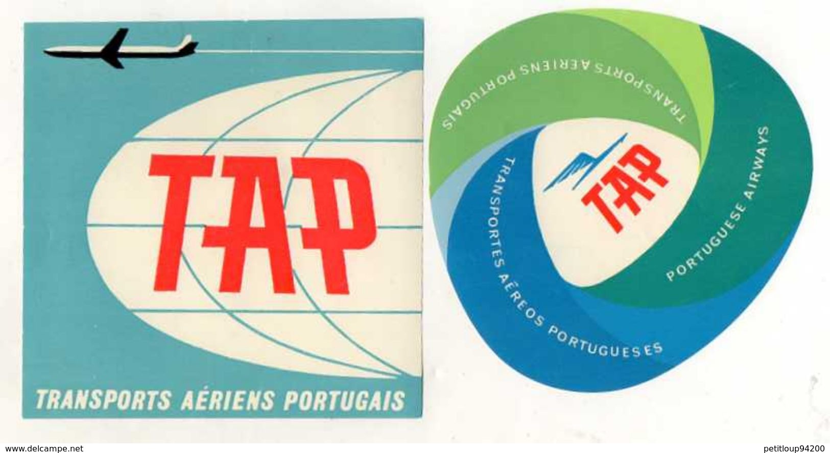 2 ETIQUETTES A BAGAGES Autocollantes TAP  Transportes Aereos Portugueses  ANNEES 1960 - Étiquettes à Bagages