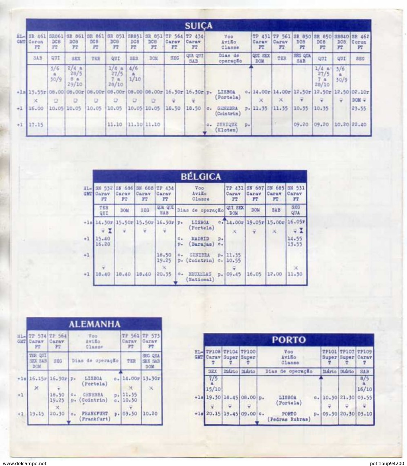 TAP HORAIRES/TIME TABLE  Annee 1965 - Horarios