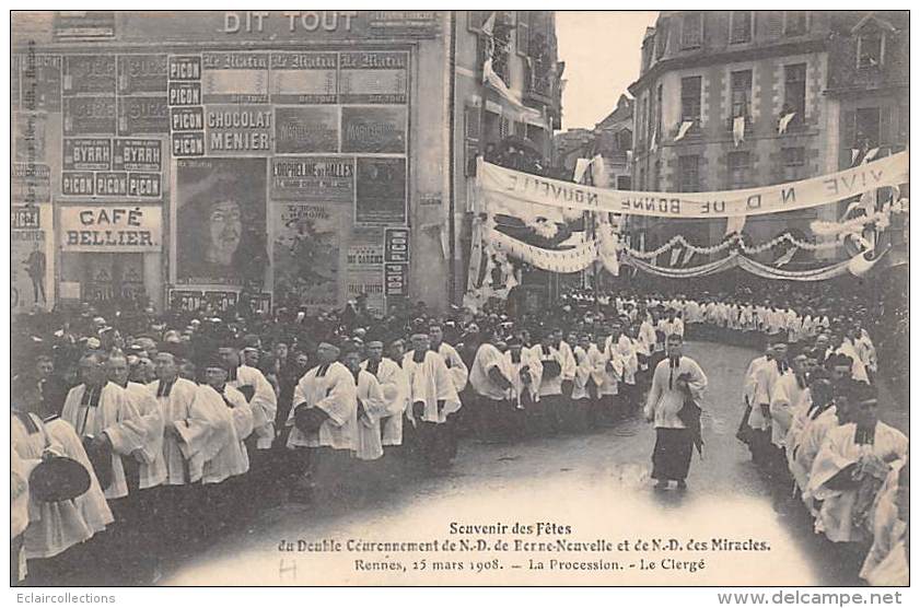 Rennes      35        Fête Du Couronnement Notre Dame Des Miracles. La Procession  . Le Clergé    (voir Scan) - Rennes