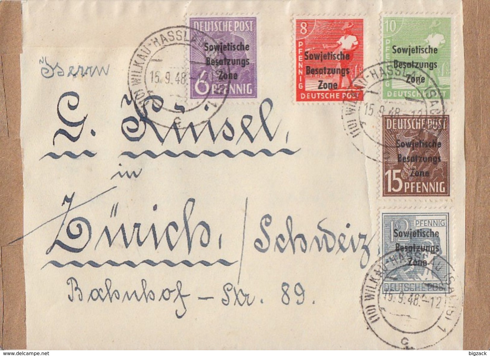 SBZ Brief Mif Minr.183,184,185,186,187 Wilkau-Hasslau 15.9.48 Gel. In Schweiz - Sonstige & Ohne Zuordnung