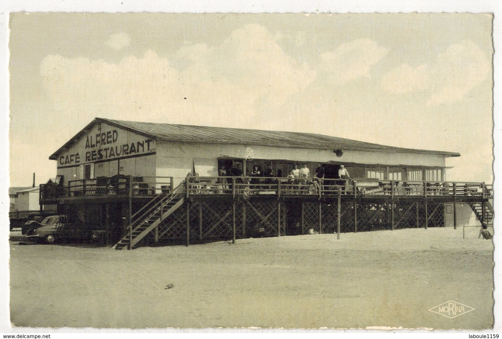 AUDE GRUISSAN PLAGE Rare Petit Tirage Carte Photo Morina De L'Etablissement ALFRED Café Restaurant Voiture Capot Ouvert - Autres & Non Classés