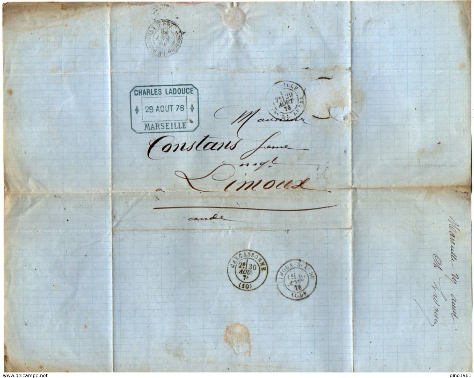 VP10.513 - Lettre / Facture - Métaux Bruts & Ouvres Charles LADOUGE à MARSEILLE Pour LIMOUX - 1800 – 1899