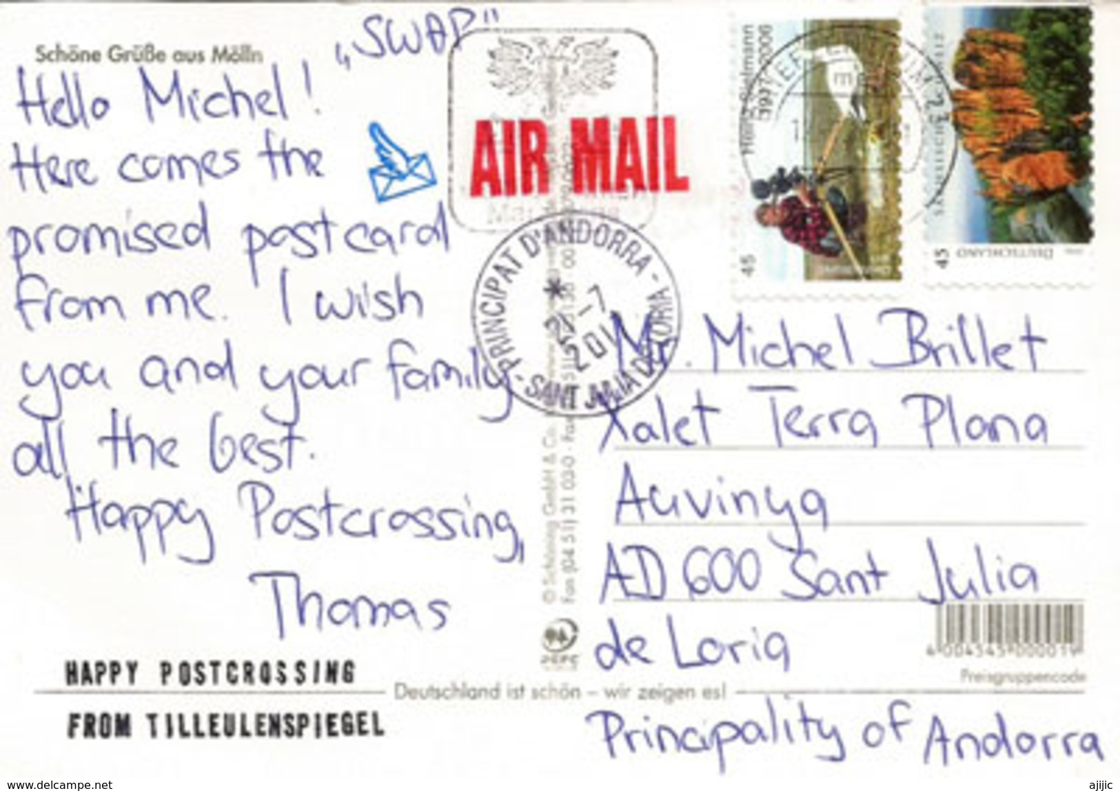 Schöne Grüsse Aus Mölln, Postcard Mölln, Addressed To ANDORRA,. With Arrival Postmark - Mölln