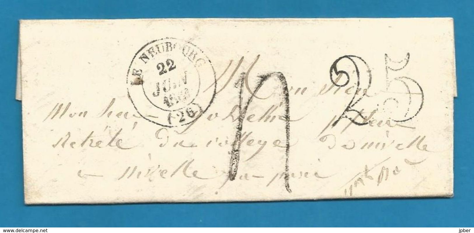 (R188) France - Non Affranchis - LAC De LE NEUBOURG à NIVELLES Du 22/6/1851 - Cachet Taxe 25 - Verso Paris Quievrain N°2 - 1849-1876: Période Classique