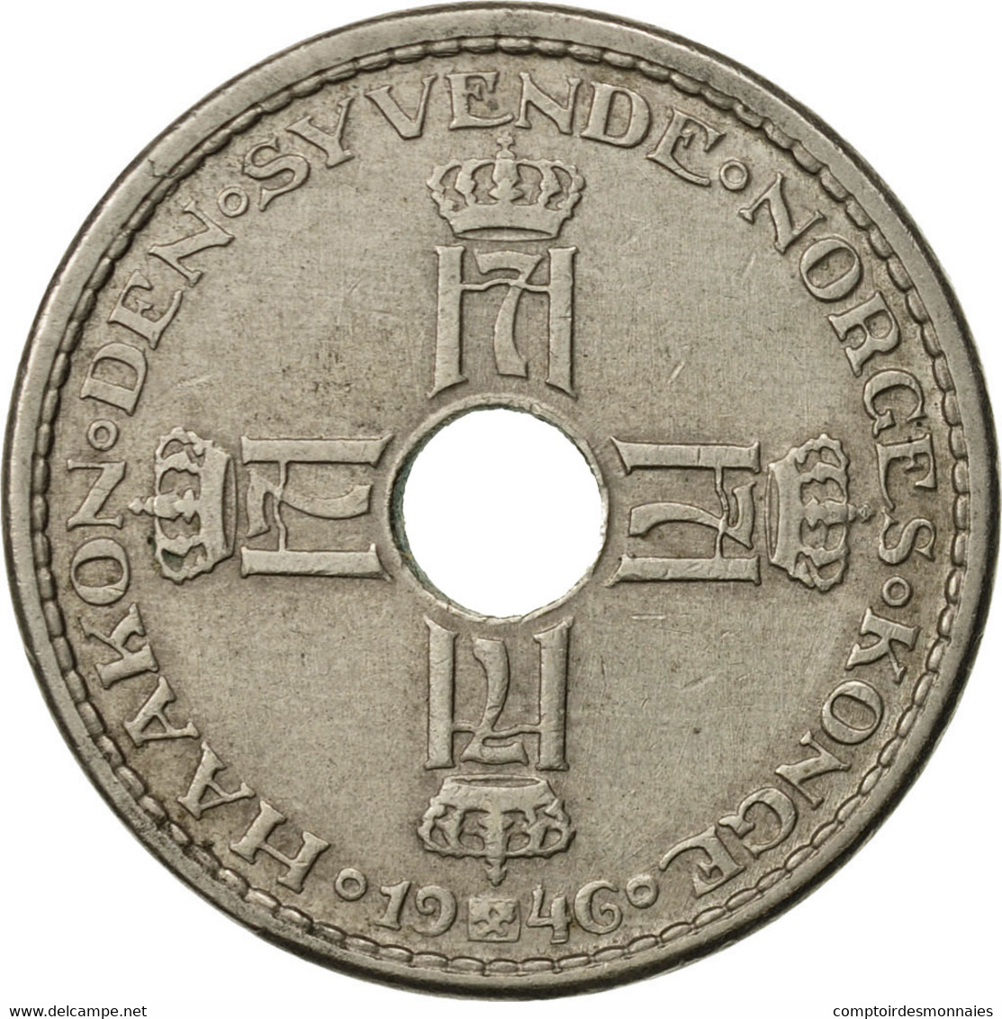 Monnaie, Norvège, Haakon VII, Krone, 1946, TTB+, Copper-nickel, KM:385 - Norvège