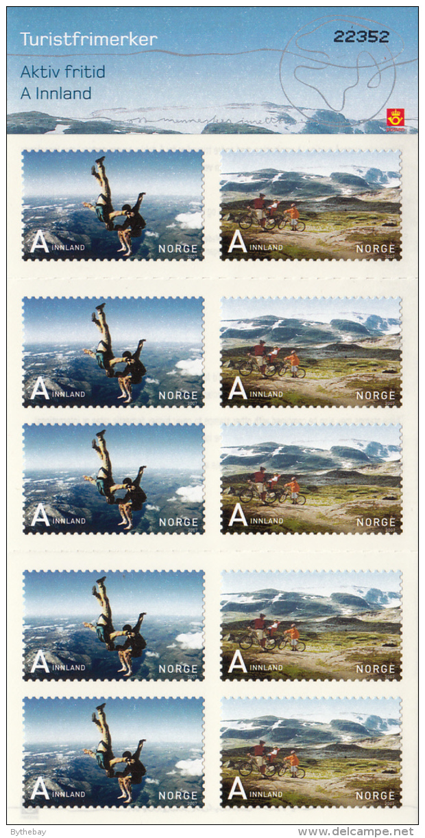 Norway 2007 Scott #1504-#1505 Booklet Of 5 Each Skydivers, Cyclists - Unused Stamps