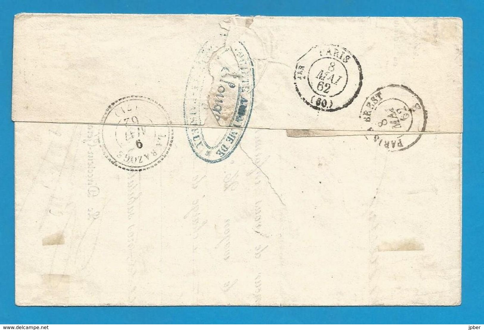 (R198) Belgique - Médaillon N°12 Sur Lettre De BOUSSU (P21 Fines Barres) Du 7/5/62 Vers Bazoge (Sarthe) + Verso Cachets - 1858-1862 Medallions (9/12)