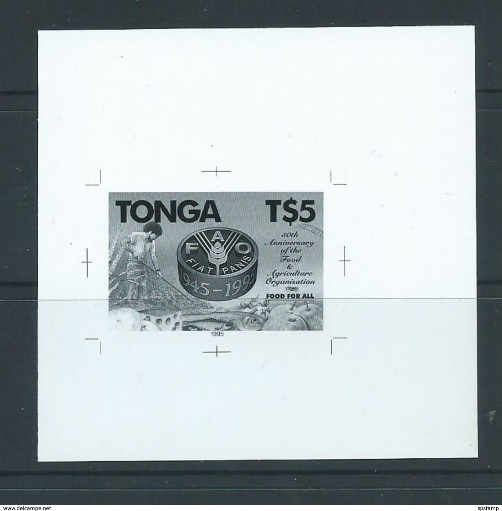 Tonga 1995 FAO Farm & Agriculture Products $5 Single Black & White Proof - Tonga (1970-...)