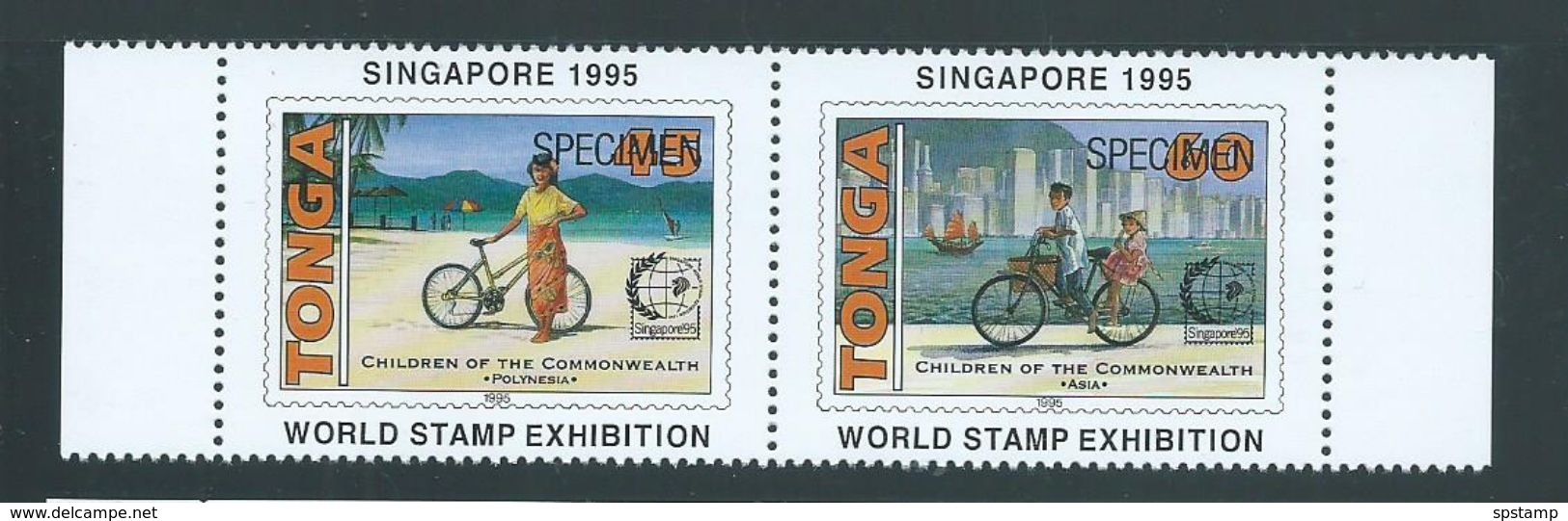 Tonga 1995 Singapore Stamp Exhibition Joined Pair MNH Specimen Overprint - Tonga (1970-...)