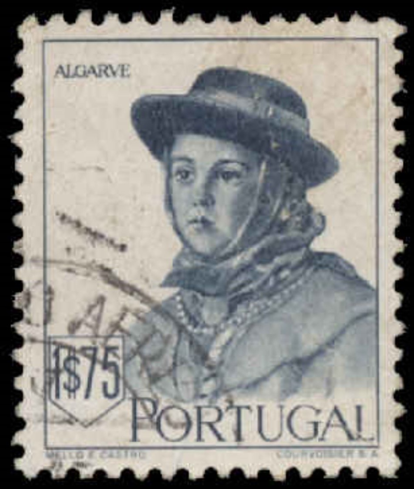 Portugal Scott # 680, 1.75e Slate Blue (1947) Woman Of Algarve, Used - Used Stamps