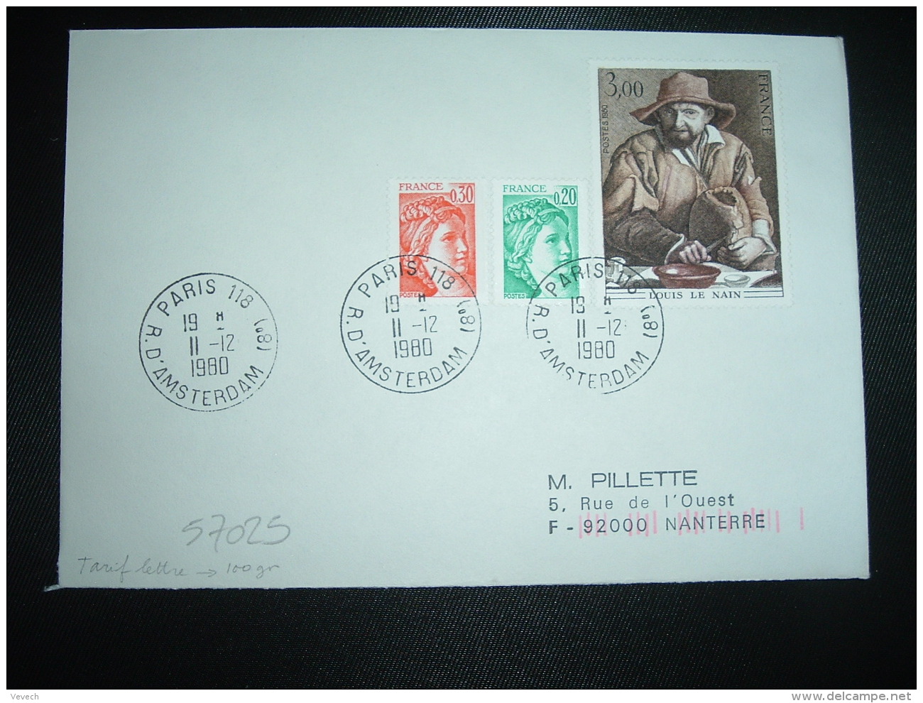 LETTRE TP LOUIS LE NAIN 3,00 + SABINE 0,30 + 0,20 OBL.11-12-1980 PARIS 118 + TARIF LETTRE Jusqu'à 100g - Postal Rates