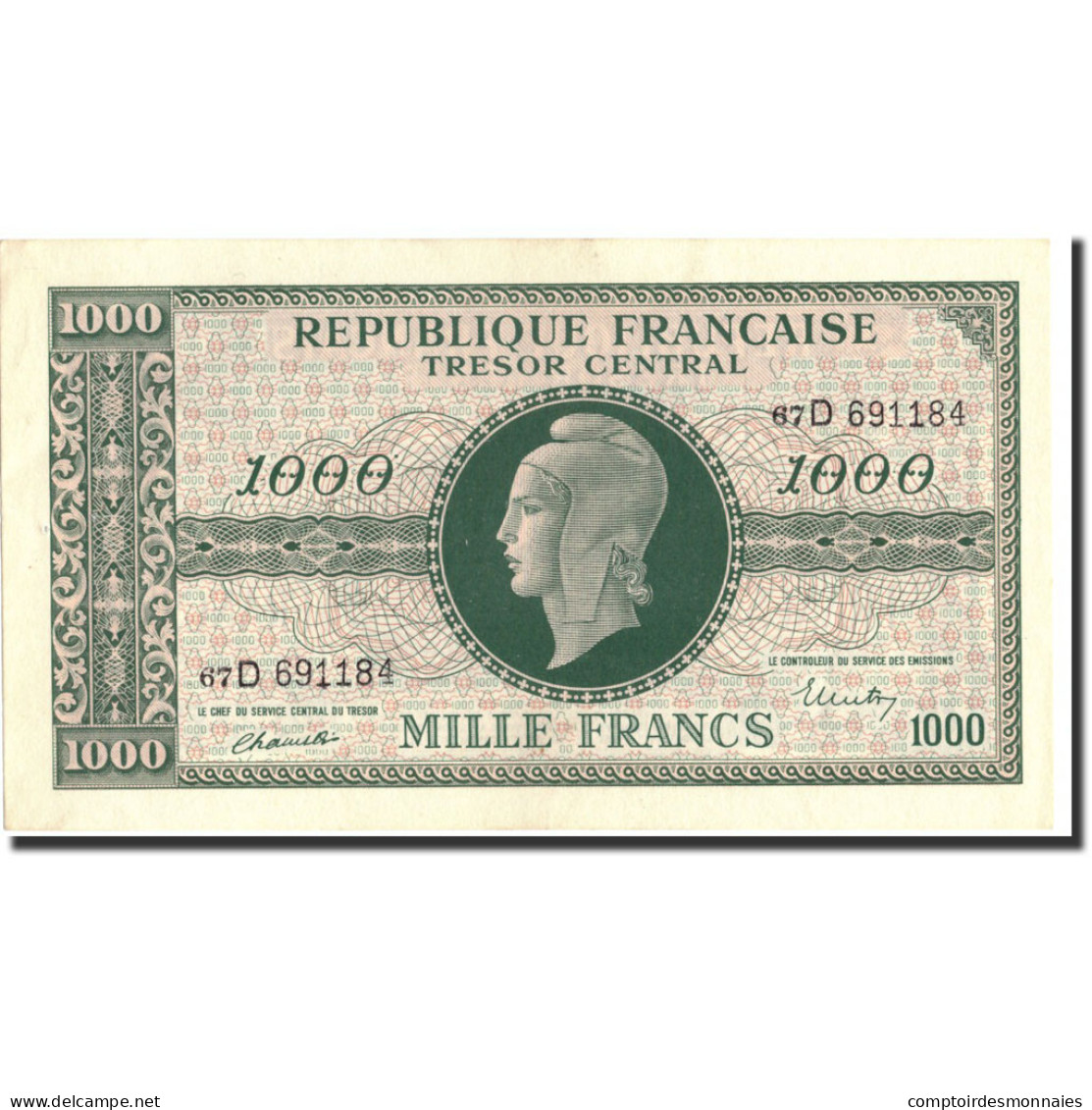 Billet, France, 1000 Francs, 1943-1945 Marianne, Undated (1945), Undated (1945) - 1943-1945 Marianne