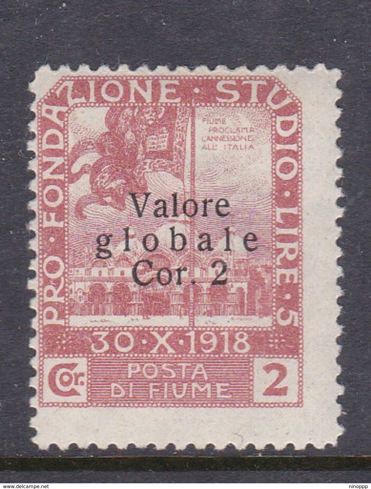Fiume S96  1919 Pro Fondazione Studio Stamps Surcharged, Thin Letters, 2 Cor On 2 Cor Red Brown Mint Never Hinged - Fiume