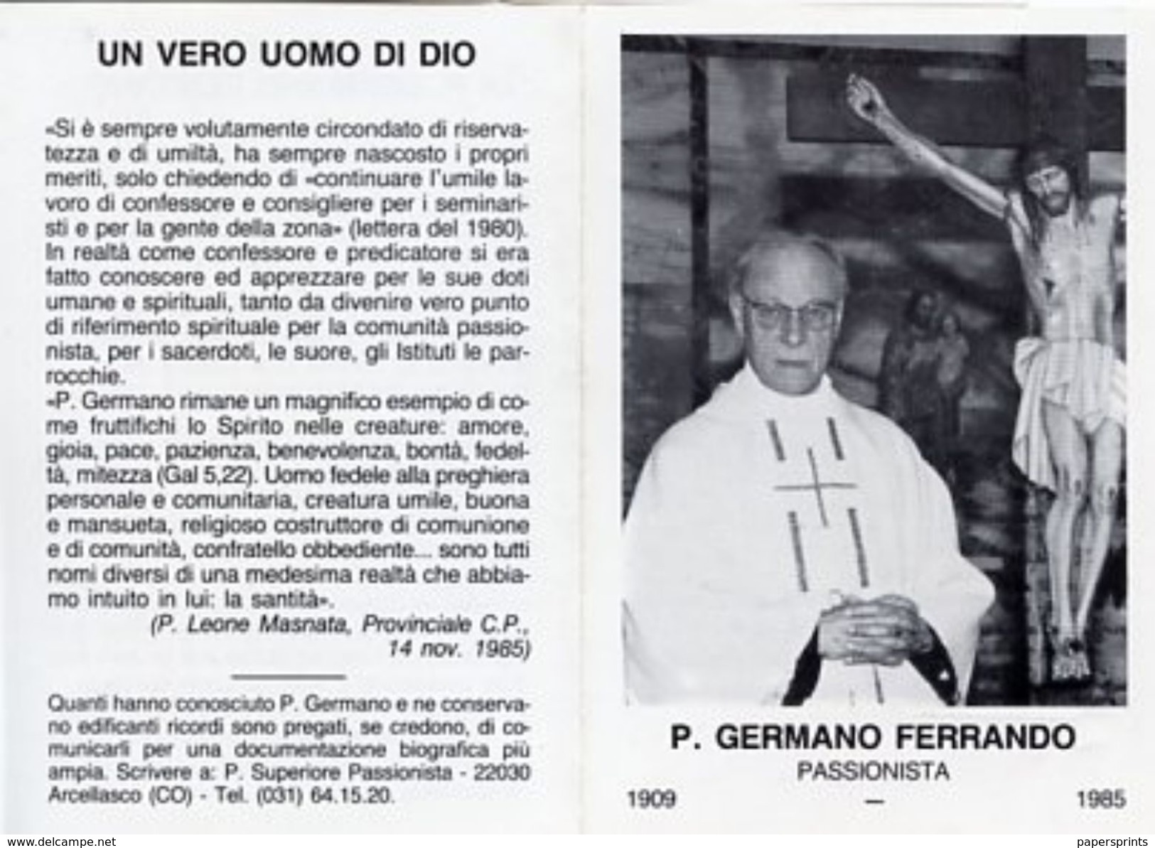 Santino Depliant SERVO DI DIO P. GERMANO FERRANDO - PERFETTO N61 - Religione & Esoterismo