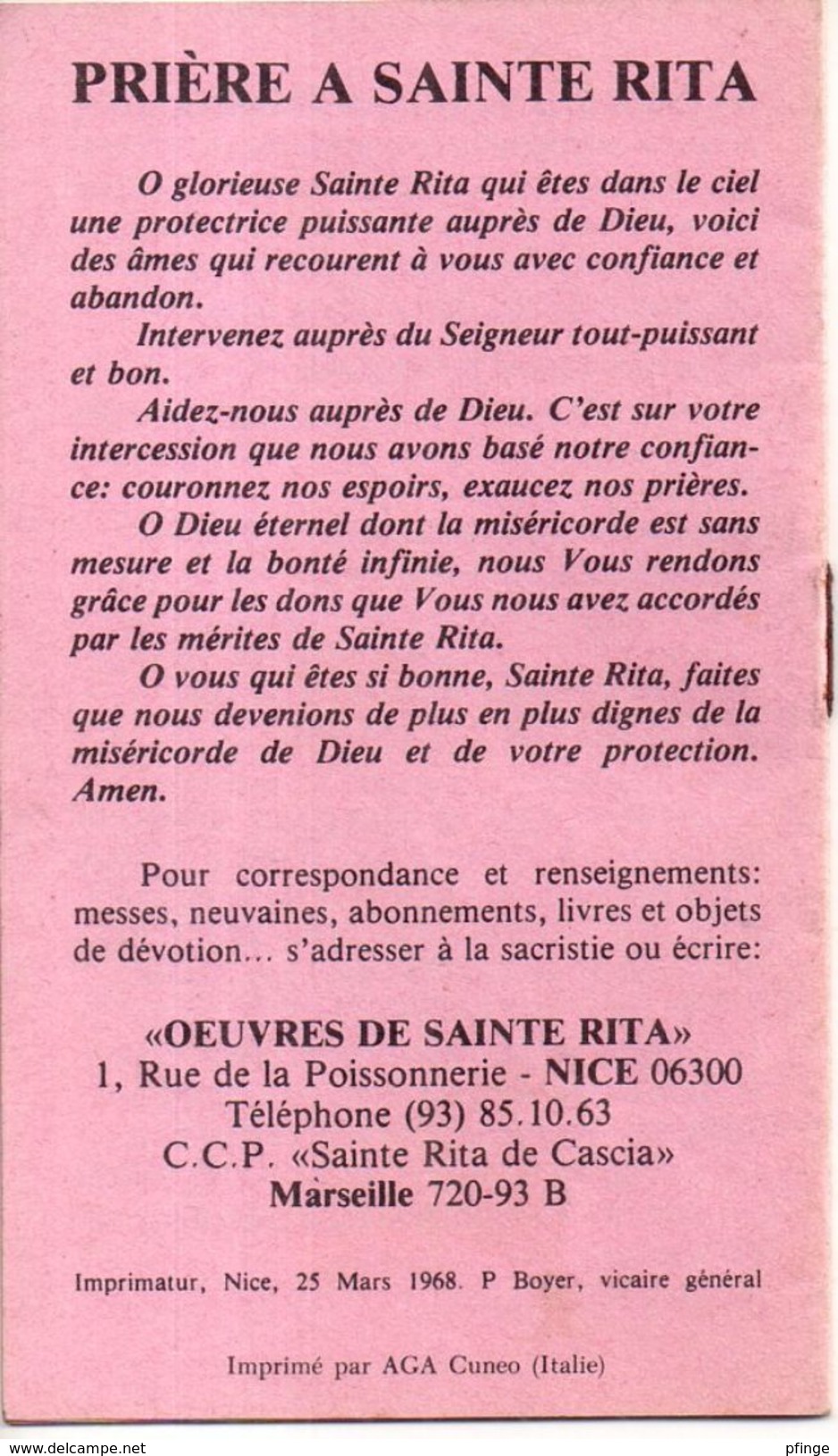 Sainte Rita De Cascia - Petit Livret De 16 Pages, 1968 - Religion & Esotérisme