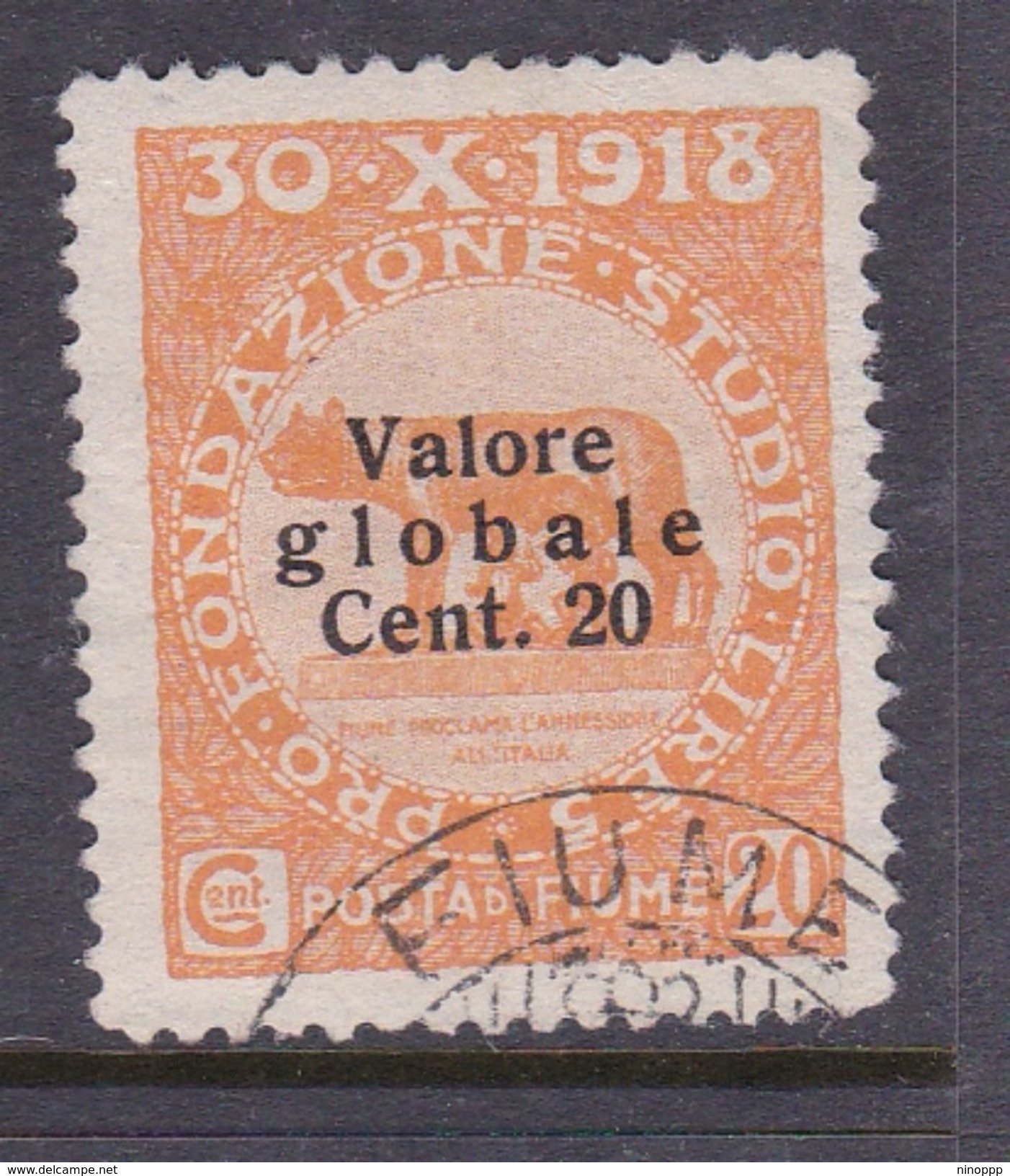 Fiume S102  1920 Pro Fondazione Studio Stamps Surcharged, Bold Letters, 20c On 20c Orange, Used - Fiume